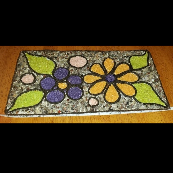 Vintage Mid-Century Gravel Art/Pebble ArtPsychedelic Flowers - Picture 9 of 9